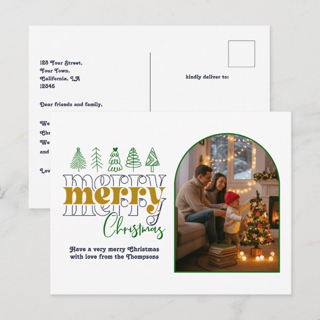 Emerald Glow Cozy Arch Photo Merry Christmas Holiday Postcard (Front/Back)