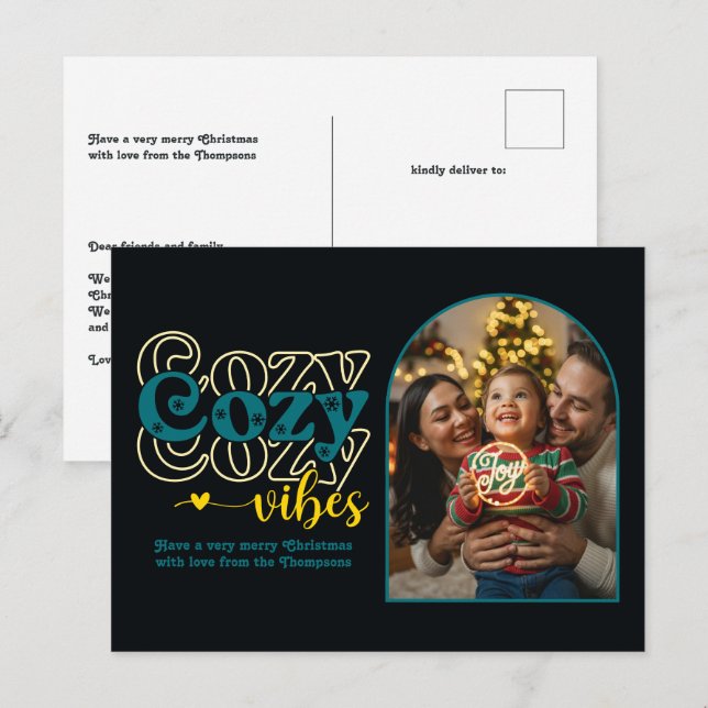 Emerald Glow Cozy Vibes Retro Christmas Photo Holiday Postcard (Front/Back)