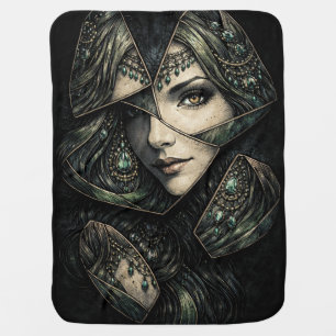 Emerald Goddess Stained Glass Portrait Art Baby Blanket