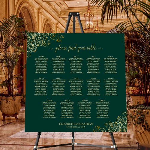 Emerald  Gold 14 Table Wedding Seating Chart Foam Board