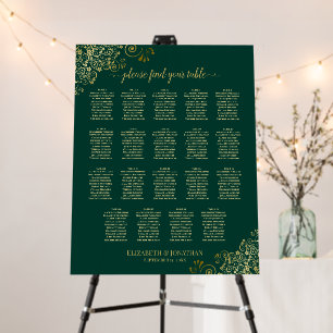 Emerald & Gold 19 Table Glam Wedding Seating Chart Foam Board