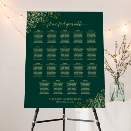 Emerald  Gold 19 Table Glam Wedding Seating Chart Foam Board