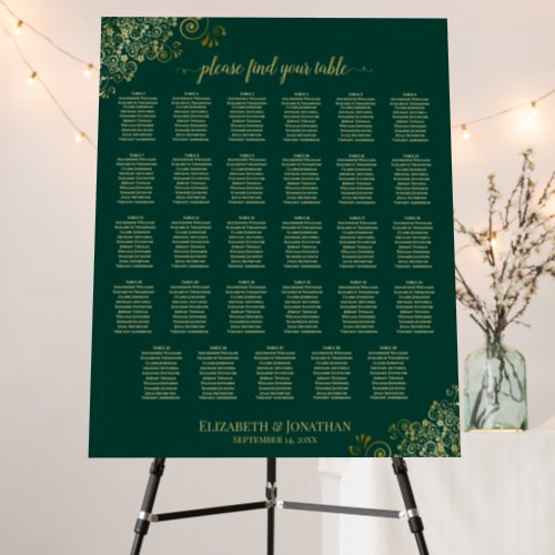 Emerald  Gold 29 Table Chic Wedding Seating Chart Foam Board