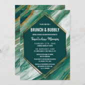Emerald Gold Abstract Agate Marble Brunch Bubbly Invitation (Front/Back)