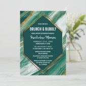 Emerald Gold Abstract Agate Marble Brunch Bubbly Invitation (Standing Front)