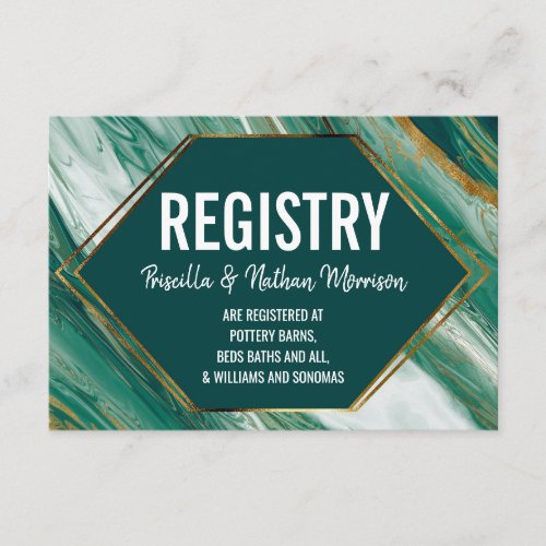 Emerald Gold Abstract Agate Marble Gift Registry Enclosure Card