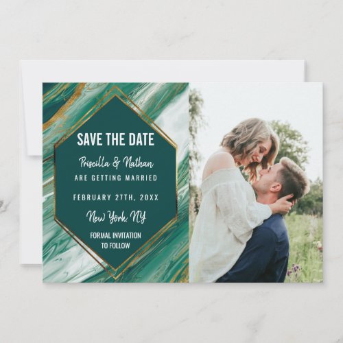 Emerald Gold Abstract Agate Marble Save the Date