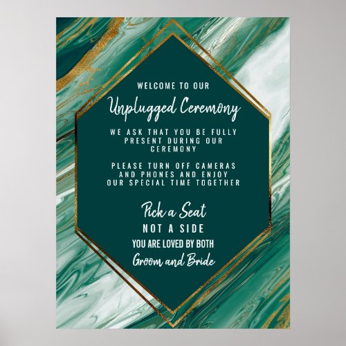 Emerald Gold Agate Marble Unplugged Ceremony Poster