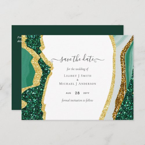 Emerald Gold Agate _ Wedding SAVE the DATE Budget Postcard