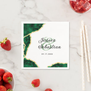 Emerald & Gold Agate White Elegant Wedding Napkins