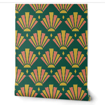 Emerald, Gold and Coral 1920s Art Deco Stepped Fan