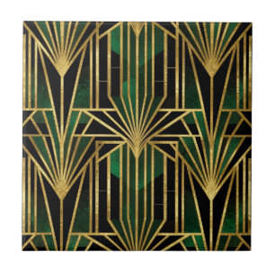 Emerald Gold Art Deco Glamour Ceramic Tile