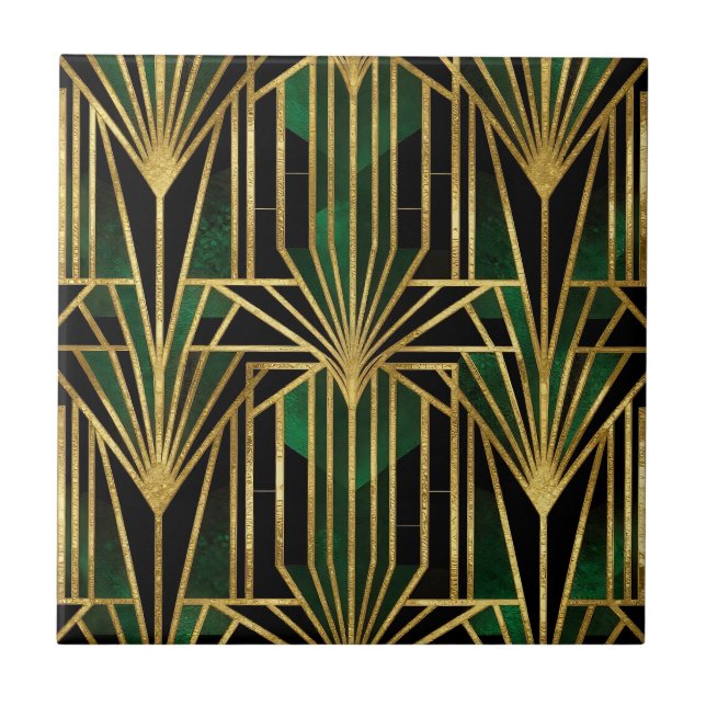Emerald Gold Art Deco Glamour Ceramic Tile (Front)