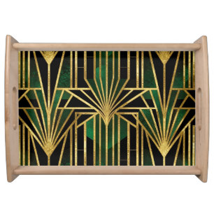 Emerald Gold Art Deco Glamour Serving Tray