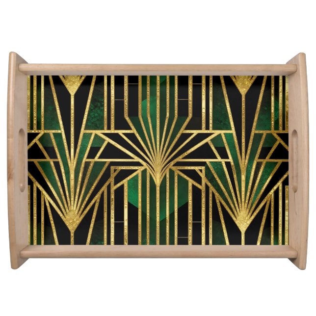 Emerald Gold Art Deco Glamour Serving Tray (Front)