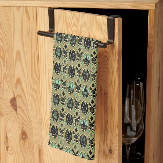 Emerald & Gold Art Deco Kitchen Towel (Thirds Fold)