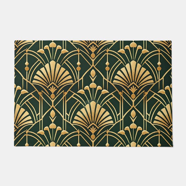 Emerald Gold Art Deco Pattern Doormat (Front)