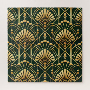 Emerald Gold Art Deco Pattern Jigsaw Puzzle