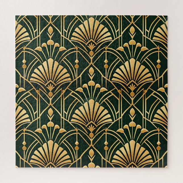 Emerald Gold Art Deco Pattern Jigsaw Puzzle (Vertical)