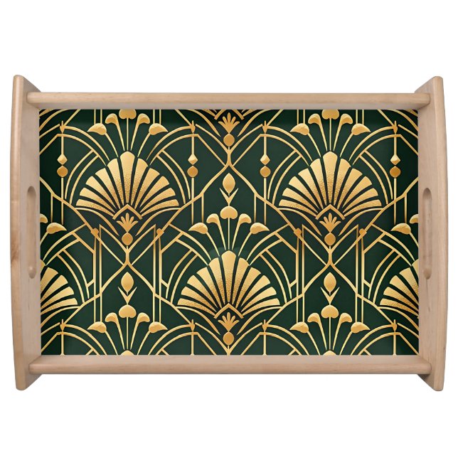 Emerald Gold Art Deco Pattern Serving Tray (Front)
