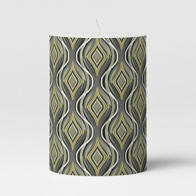 Emerald & Gold Art Deco Pillar Candle (Front)