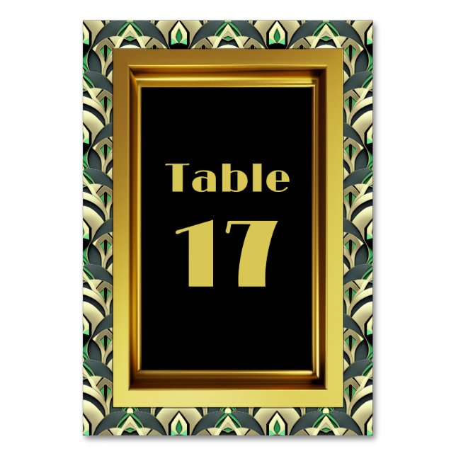 Emerald & Gold Art Deco Table Number (Front)