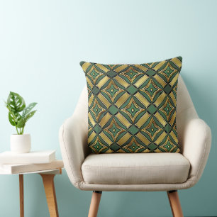 Emerald & Gold Art Deco Throw Pillow