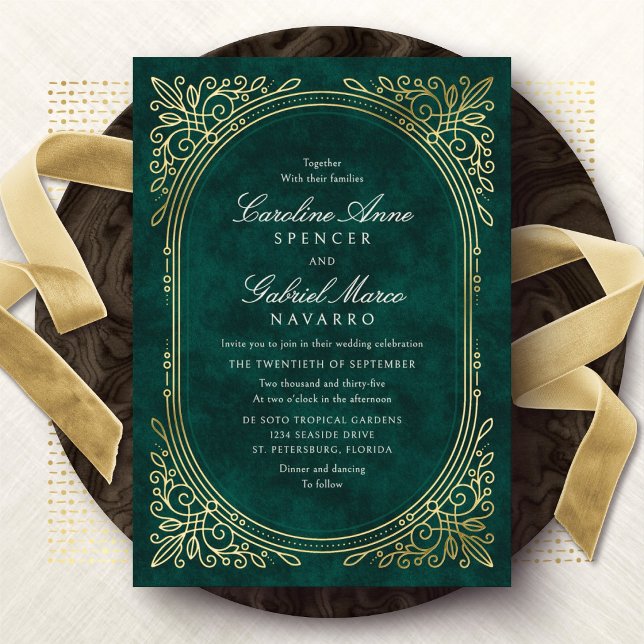 Emerald Gold Art Deco Wedding Foil Invitation (Creator Uploaded)