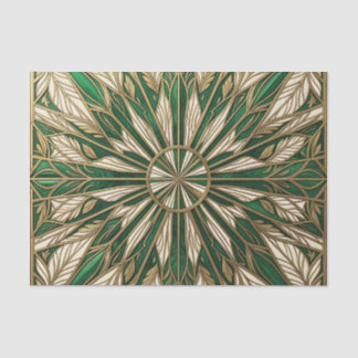 Emerald Gold Art Nouveau Leaf Mandala Tissue Paper