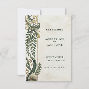 Emerald Gold Art Nouveau Save The Date Card