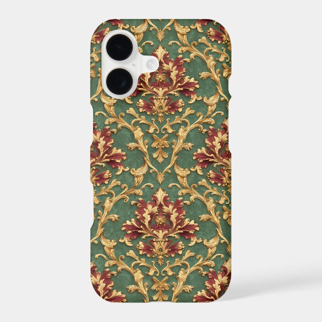 Emerald Gold Baroque Damask Case-Mate iPhone Case (Back)