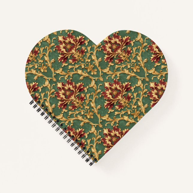 Emerald Gold Baroque Damask Notebook (Front)