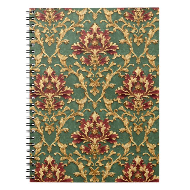 Emerald Gold Baroque Damask Notebook (Front)