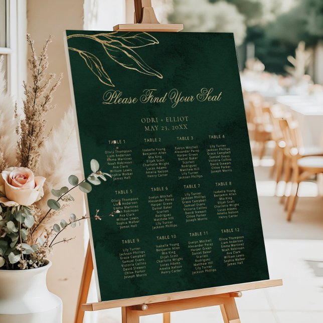 Emerald Gold Botanical Royal Wedding Seating Chart Foam Board (Creator Uploaded)