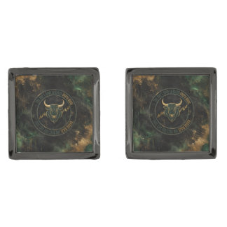 Emerald Gold Bull Mindset Trading Cufflinks
