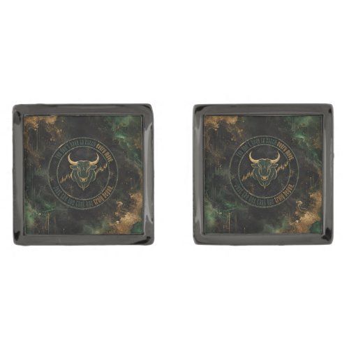 Emerald Gold Bull Mindset Trading Cufflinks