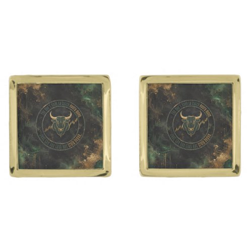 Emerald Gold Bull Mindset Trading Cufflinks