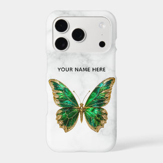 Emerald Gold Butterfly Marble Custom Name Case