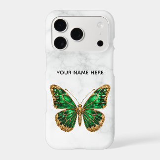 Emerald Gold Butterfly Marble Custom Name Case