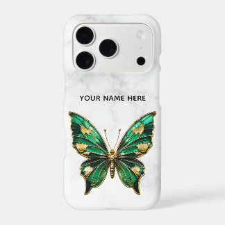 Emerald Gold Butterfly Marble Custom Name Case