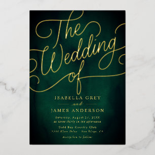 Emerald Gold Calligraphy Script Wedding Foil Invitation