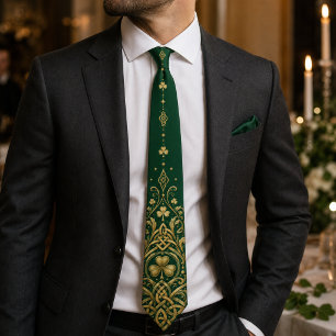 Emerald Gold Celtic Trinity Knot Irish Wedding Neck Tie