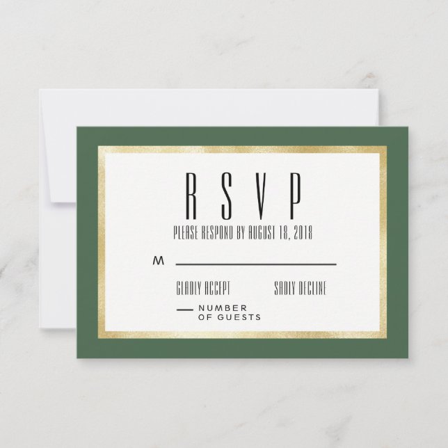 Emerald + Gold Classic Wedding Invite RSVP Card (Front)