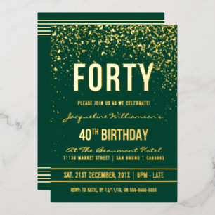 Emerald Gold Confetti 40th Birthday Party Foil Invitation