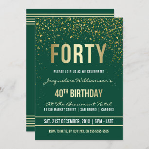 Emerald   Gold Confetti 40th Birthday Party Invitation