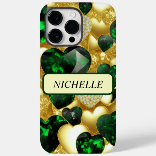 Emerald Gold  Diamond Hearts Case_Mate iPhone 14 Pro Max Case
