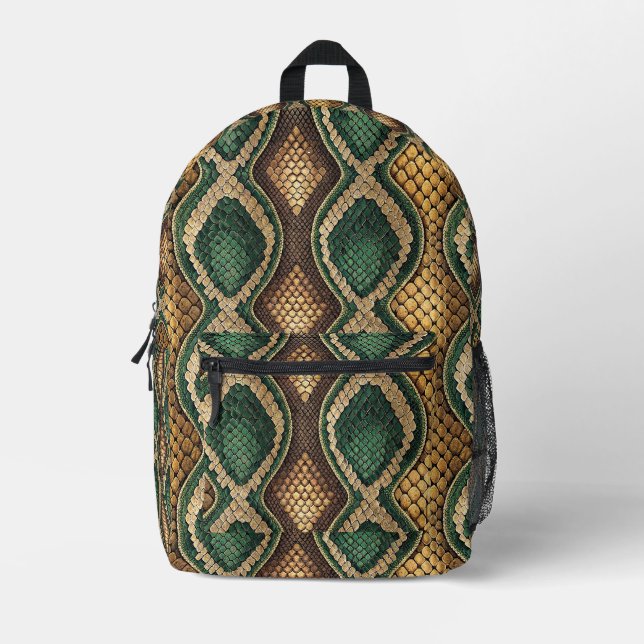 Emerald & Gold Diamond Snake Skin Pattern Design Printed Backpack (Front)