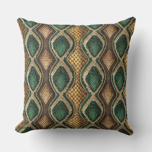 Emerald & Gold Diamond Snake Skin Pattern Design Throw Pillow