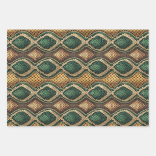 Emerald & Gold Diamond Snake Skin Pattern Design Wrapping Paper Sheets