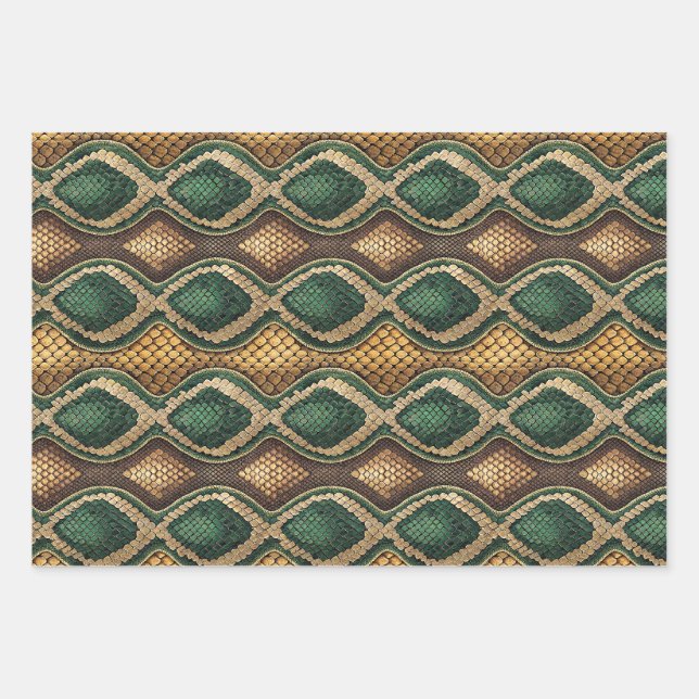 Emerald & Gold Diamond Snake Skin Pattern Design Wrapping Paper Sheets (Front)
